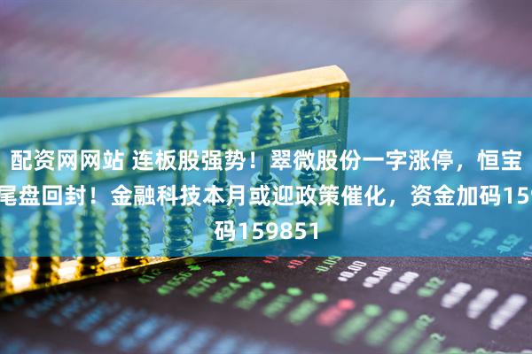 配资网网站 连板股强势！翠微股份一字涨停，恒宝股份尾盘回封！金融科技本月或迎政策催化，资金加码159851